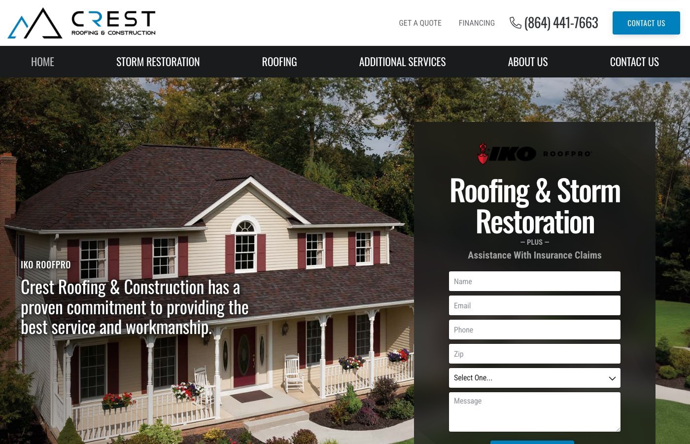 Crest Roofing & Construction website